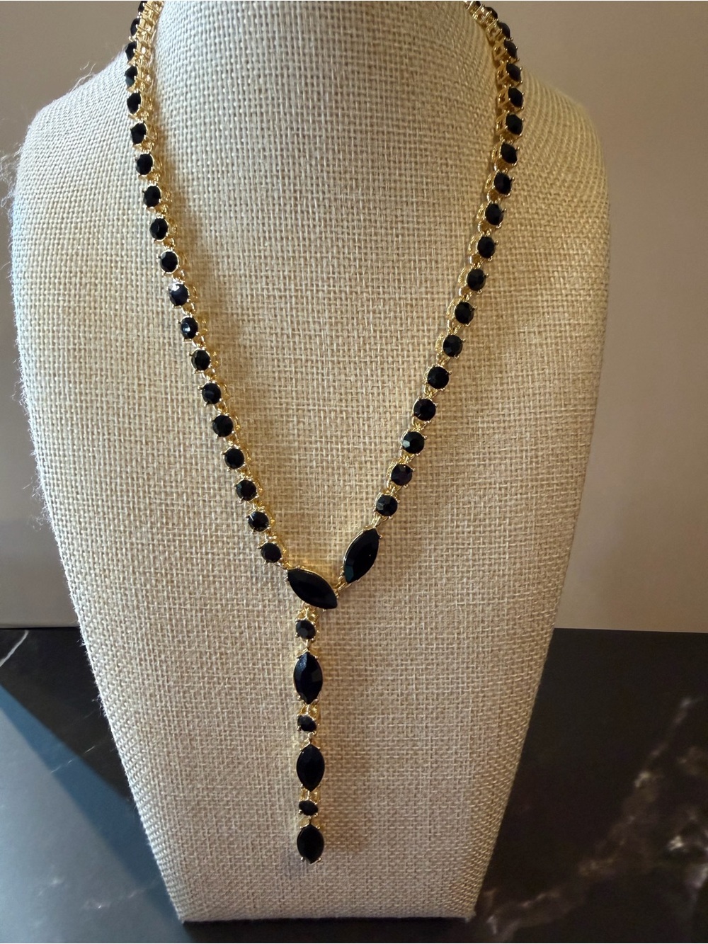 Park Lane Black and Gold Drop Y Necklace - Women Jewelry